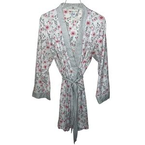 Aria Floral Robe Pink Gray and White Cotton Poly Size Medium
